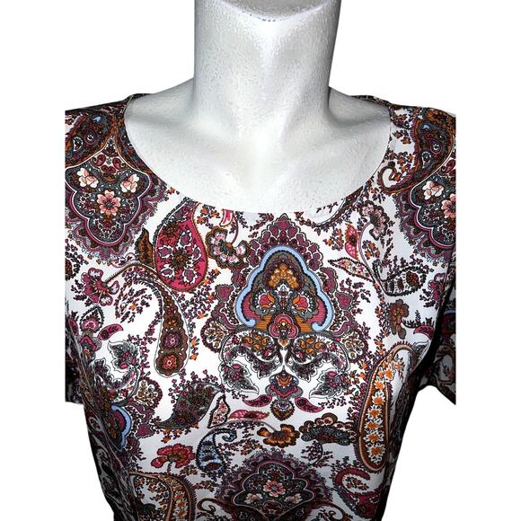 Daniel Rainn DR2 Top Size XL Colorful Paisley Print Hi-Lo SS Blouse Tunic - Picture 2 of 7